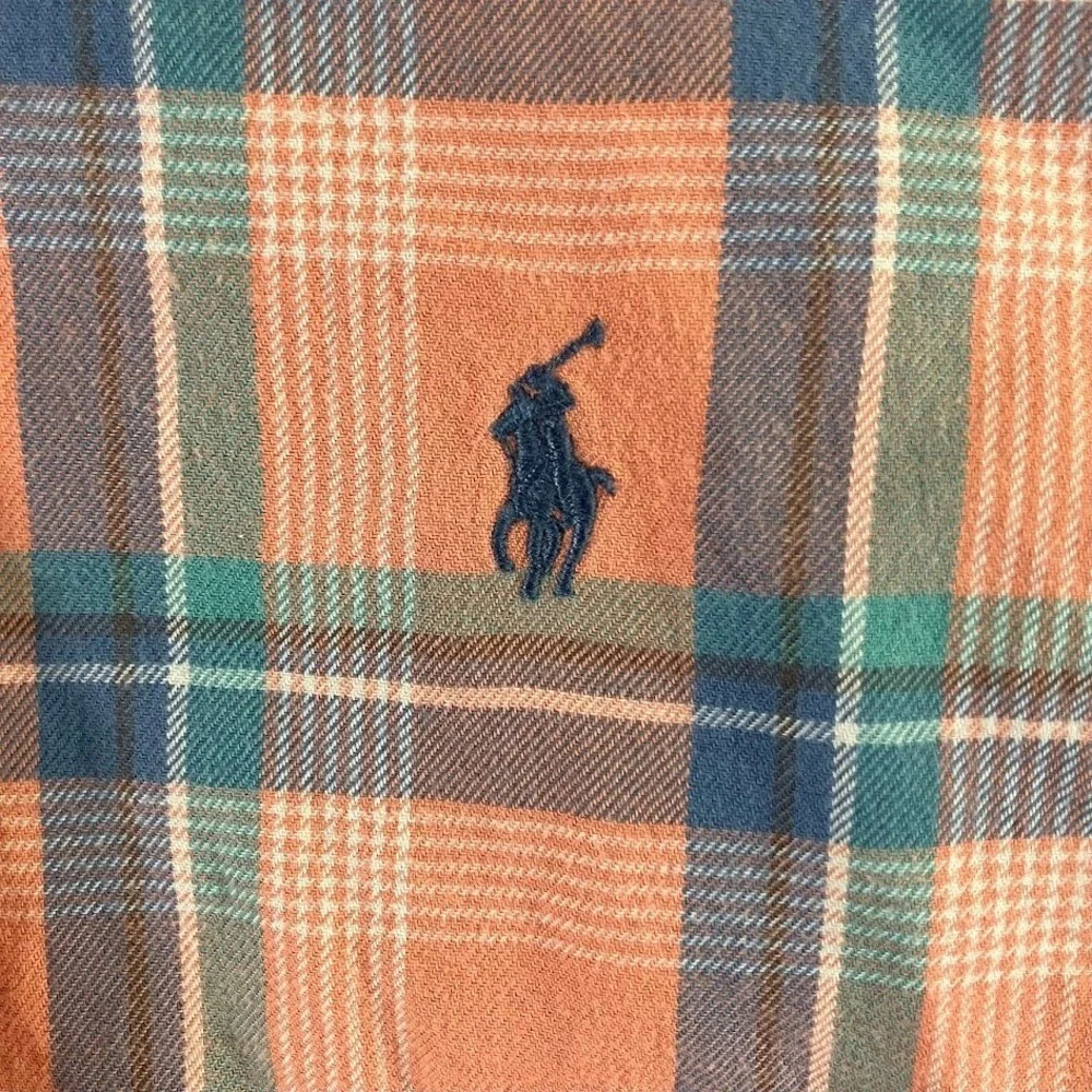 Ralph Lauren Kids Large 14-16 Plaid Button‎ Down Shirt Orange Blue Cotton Pony